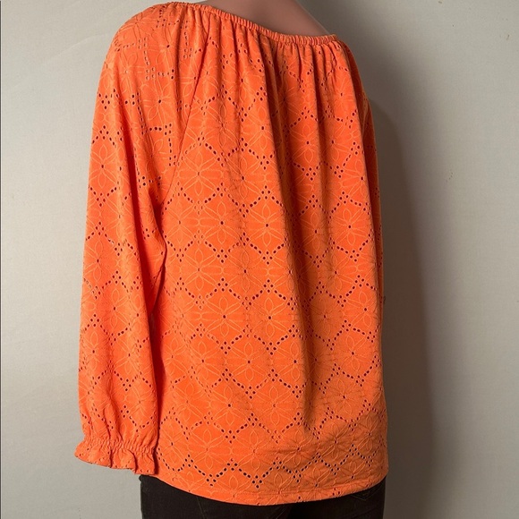 Rafaella Womens Embroidered Floral Eyelet Tunic Blouse Orange Lined Sz M - Picture 6 of 14